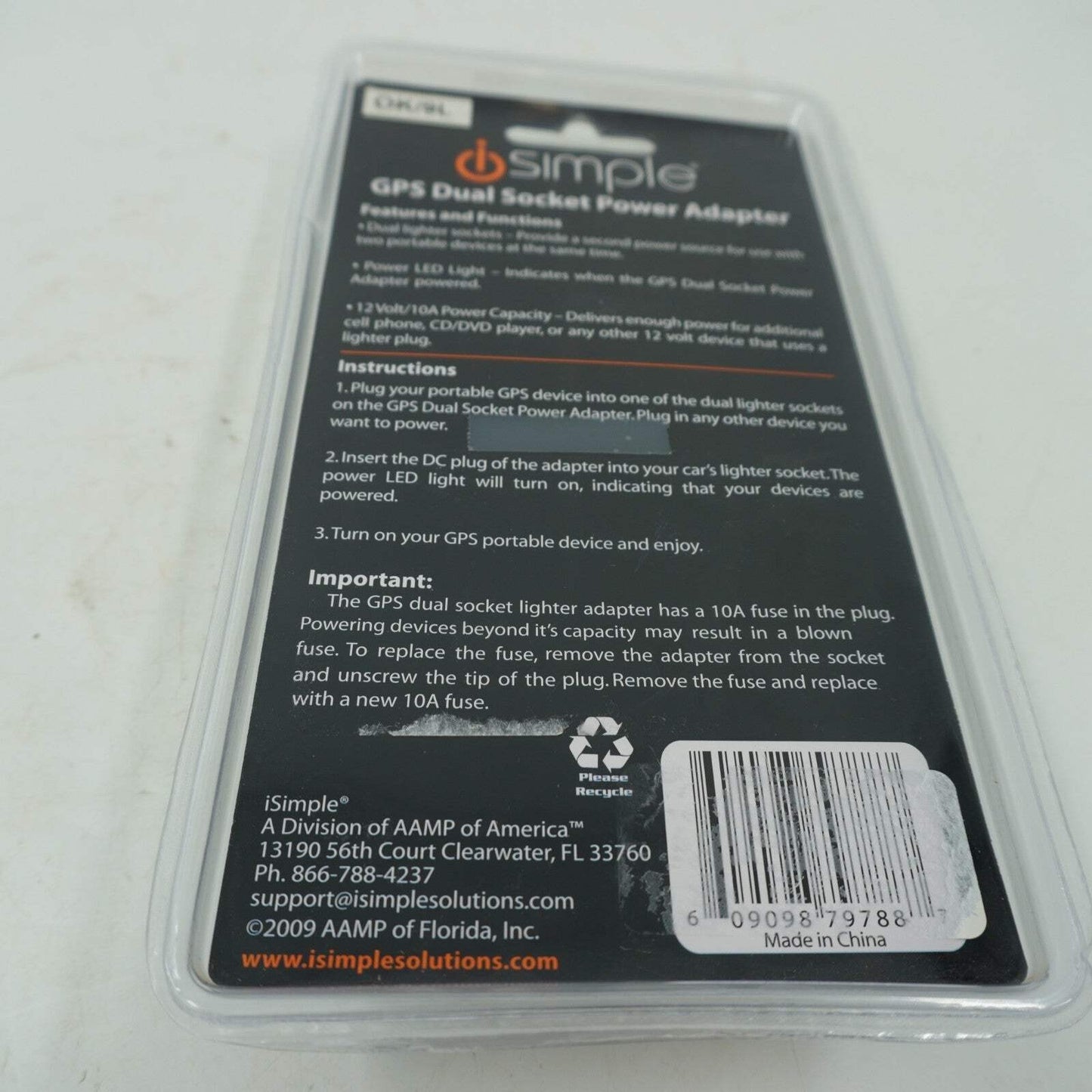 iSIMPLE GPS DUAL SOCKET POWER ADAPTER-MODEL ISVE41