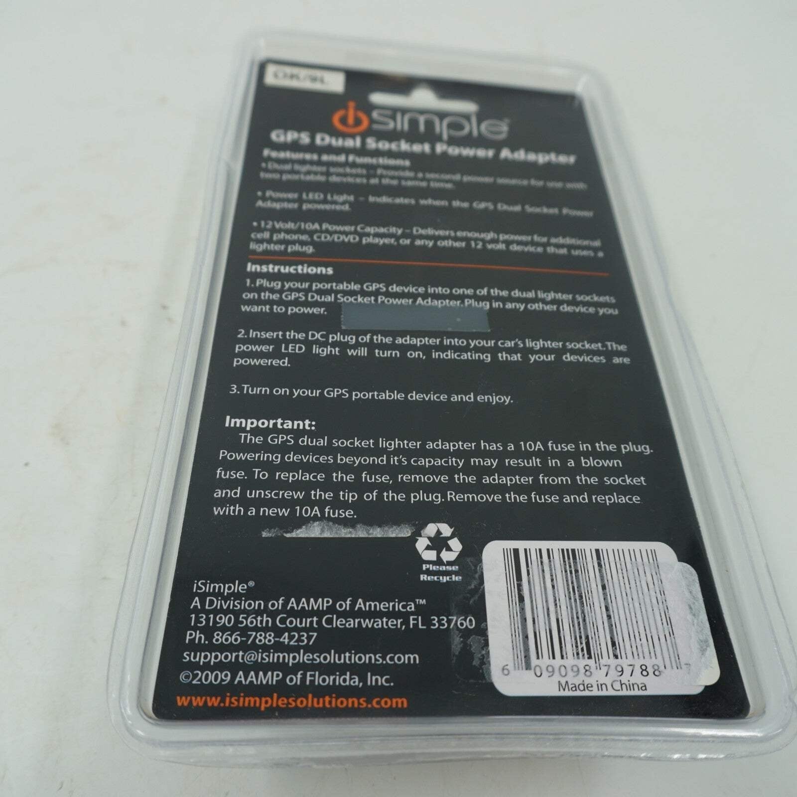 iSIMPLE GPS DUAL SOCKET POWER ADAPTER-MODEL ISVE41