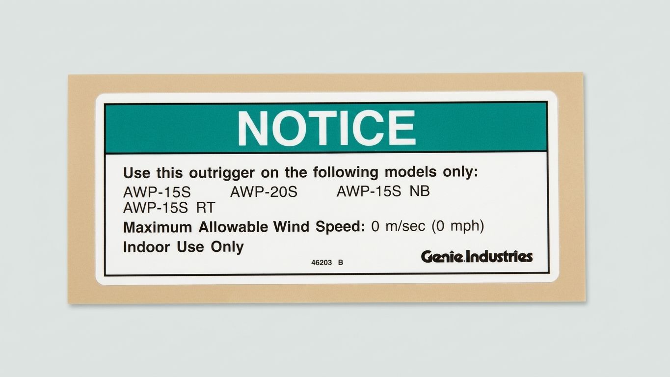 DECAL, NOTICE, 20 IN OUTRIGGR, CE