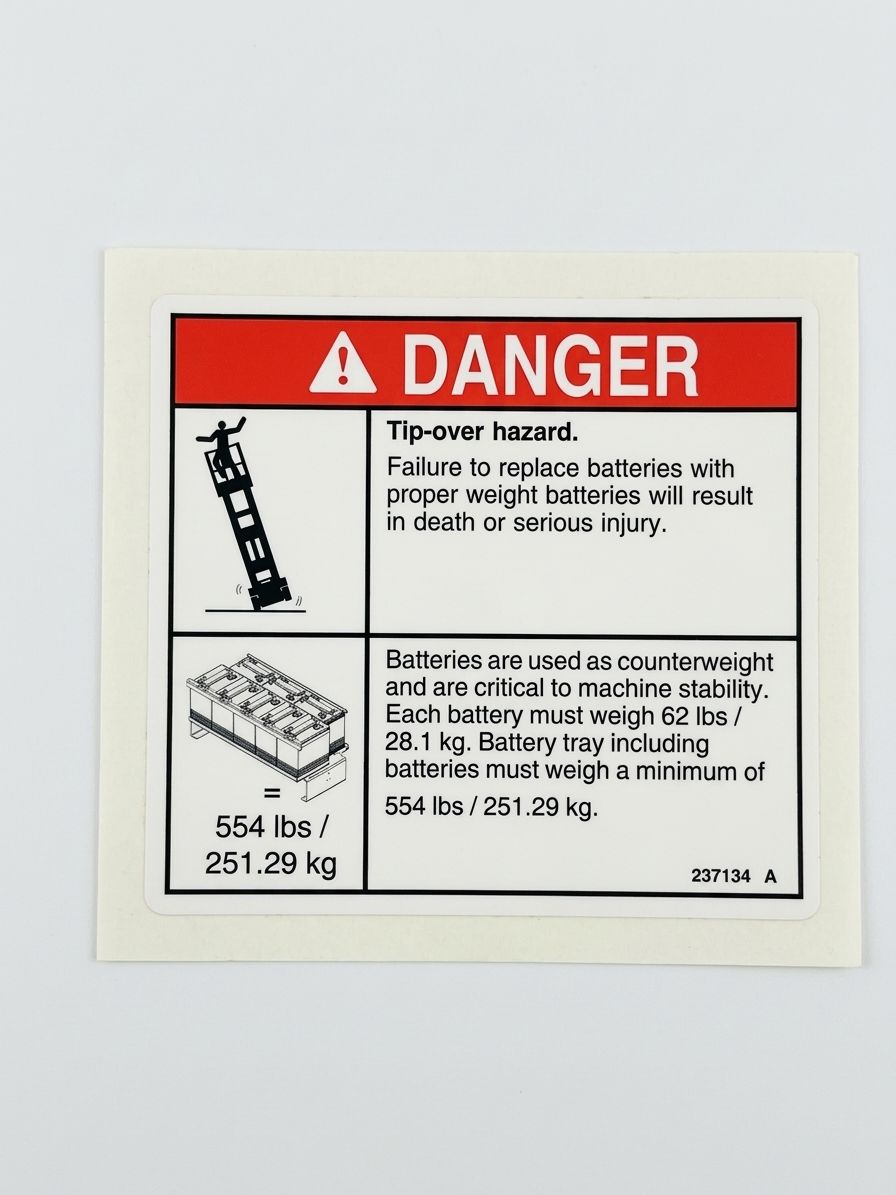 DECAL, DANGER-TIP-OVR, BATT, T105