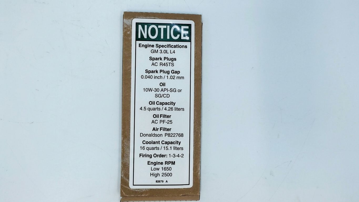 DECAL, NOTICE, GM 3.0 ENG SPEC