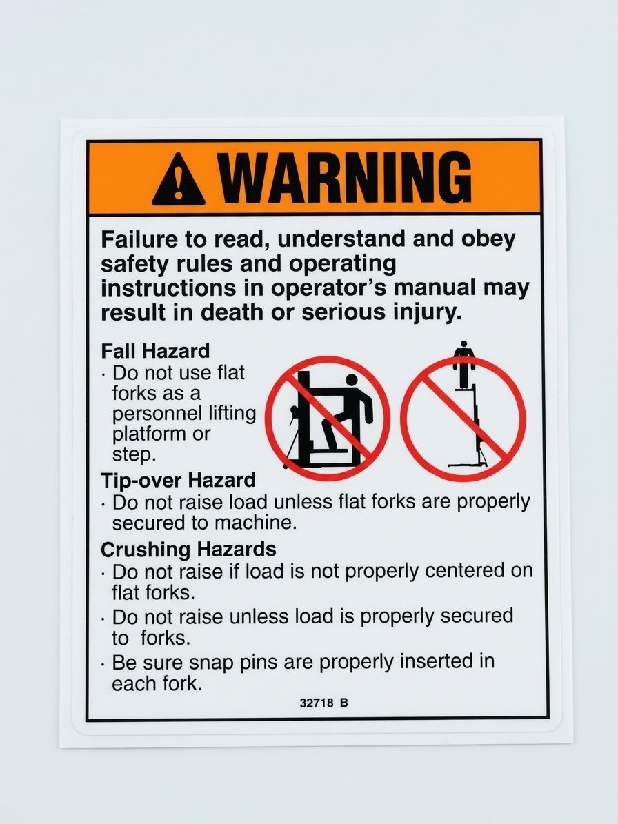 DECAL, WARNING FLAT FORK SAFETY