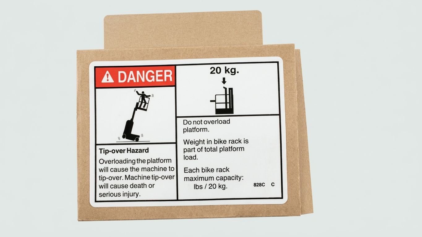 DECAL, DANGER, MAX CAP BIKE RACK