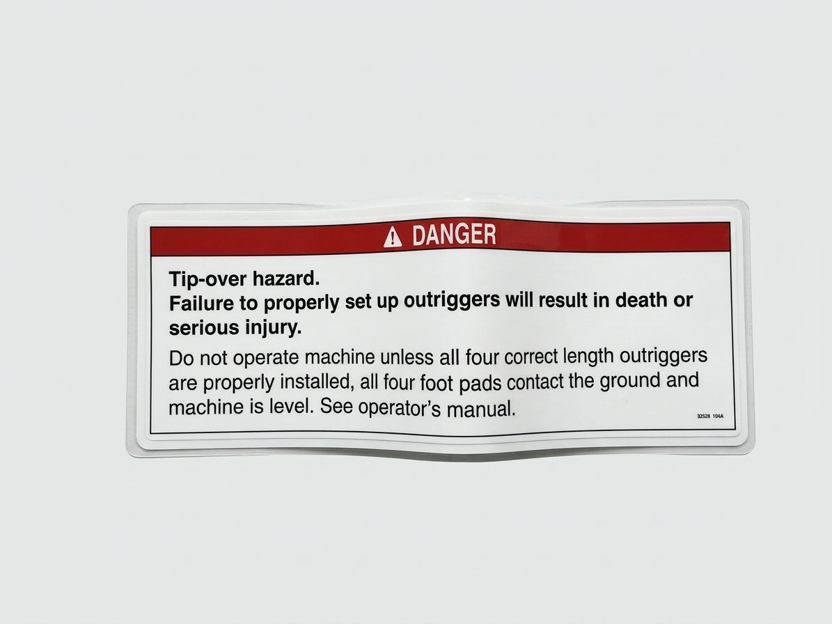 DECAL, DANGER, TIPOVER, OUTRIGGER