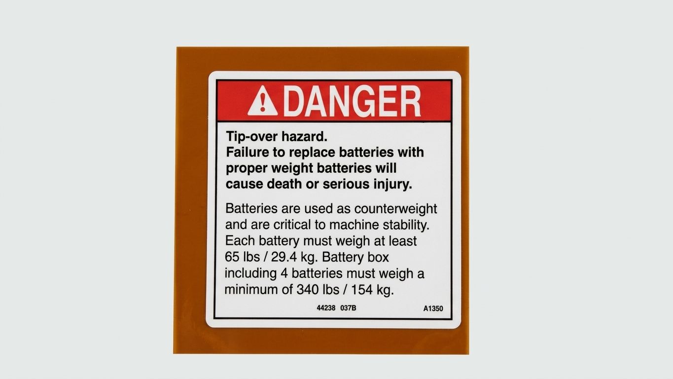 DECAL, DANGER, TIP-OVER, BATTR