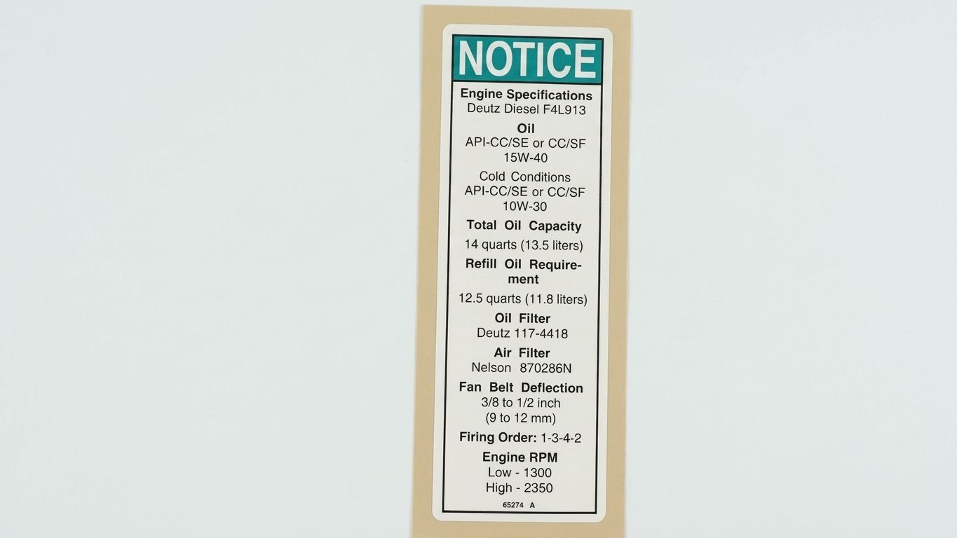 DECAL, NOTICE, DEUTZ ENG SPEC