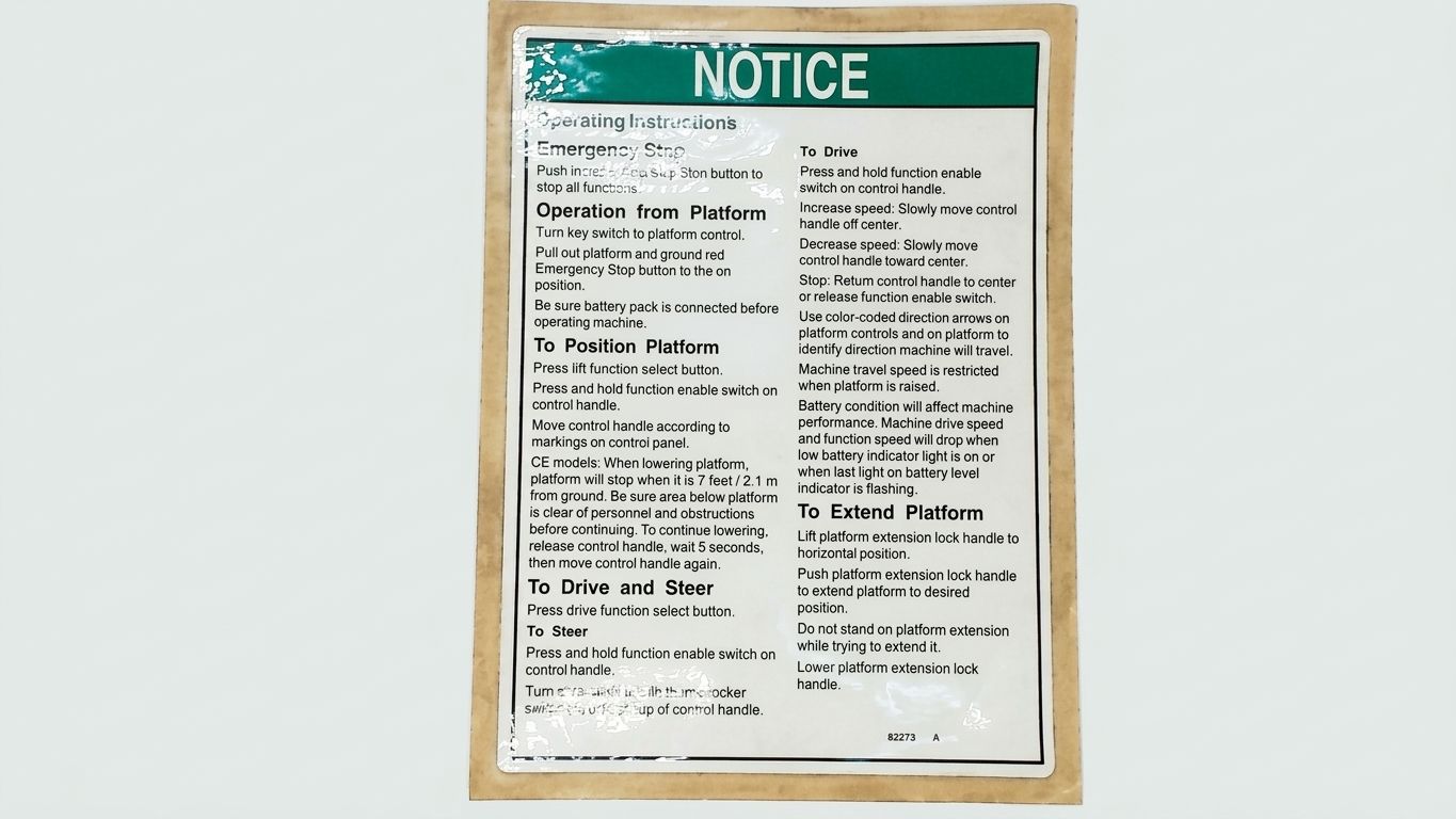 DECAL, NOTICE, PLATFORM OPER INS