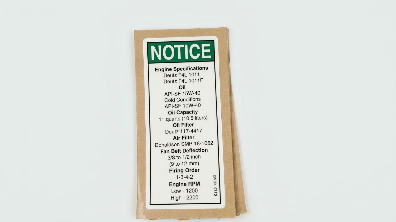 DECAL, NOTICE, DEUTZ ENGINE SPEC