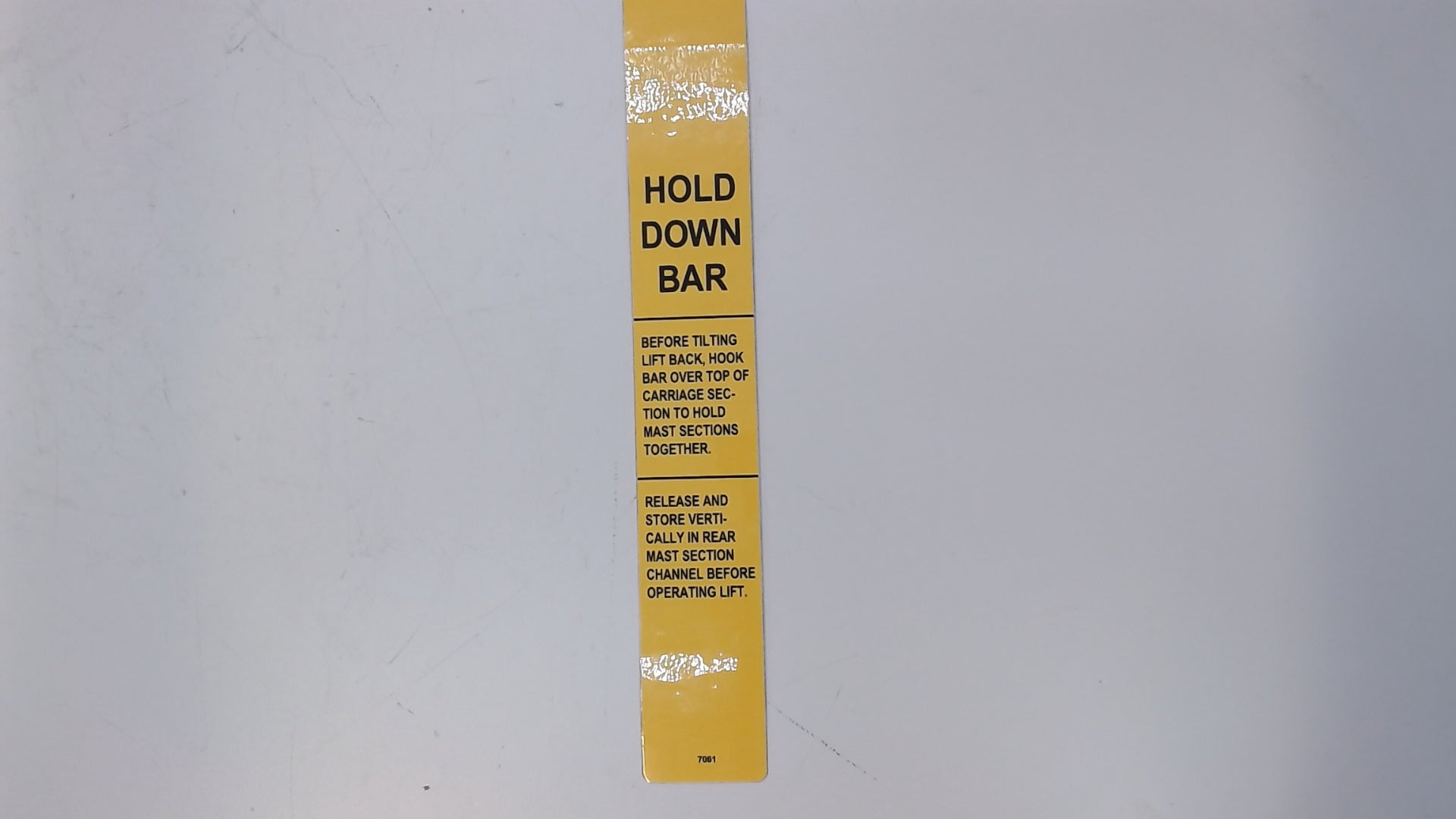 DECAL, HOLD DOWN BAR, YELLOW