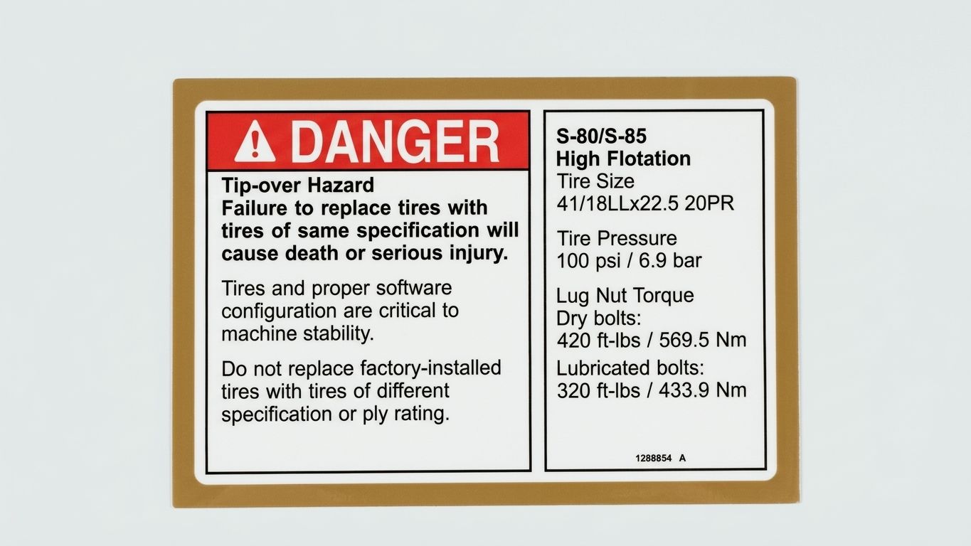 DECAL, DANGER/LABEL, TIRE SPEC, HF