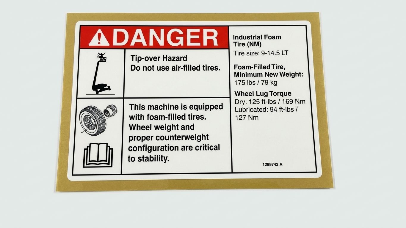 DECAL, DANGER, TIP, INDUSTRIAL TIRES
