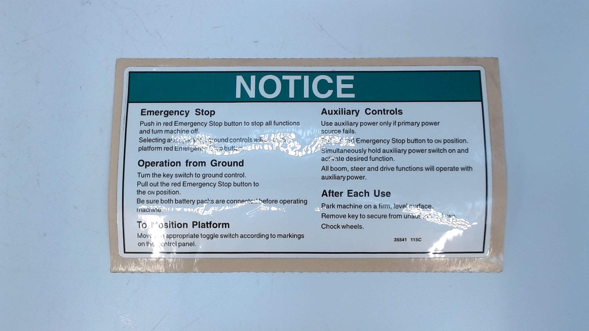 DECAL, NOTICE, GRD OPER INSTRUC