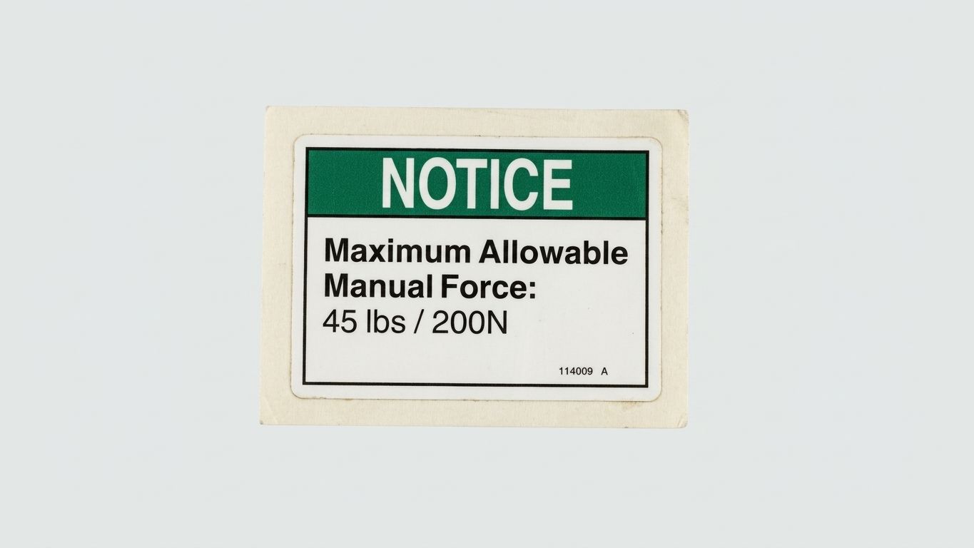 DECAL, NOTICE-MAN FORCE, 45LBS