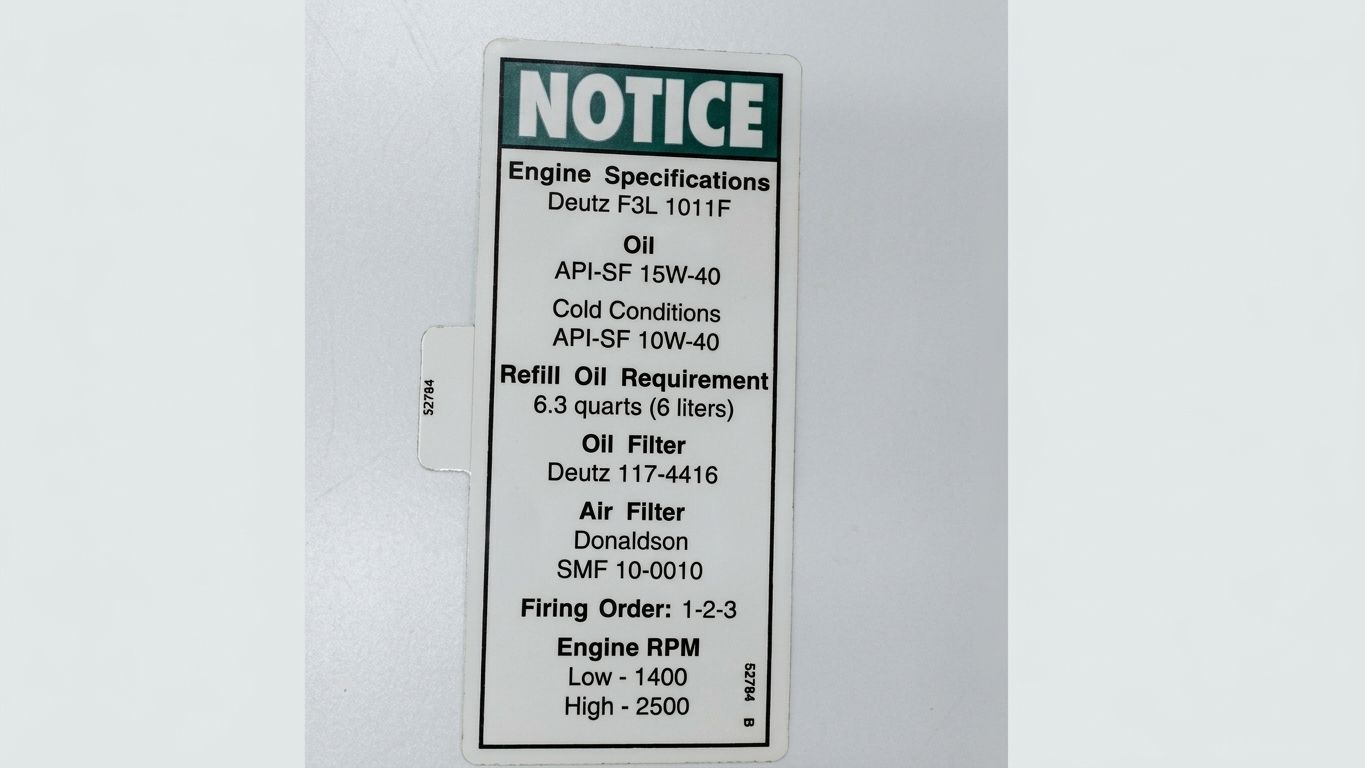 DECAL, NOTICE, DEUTZ ENG SPEC