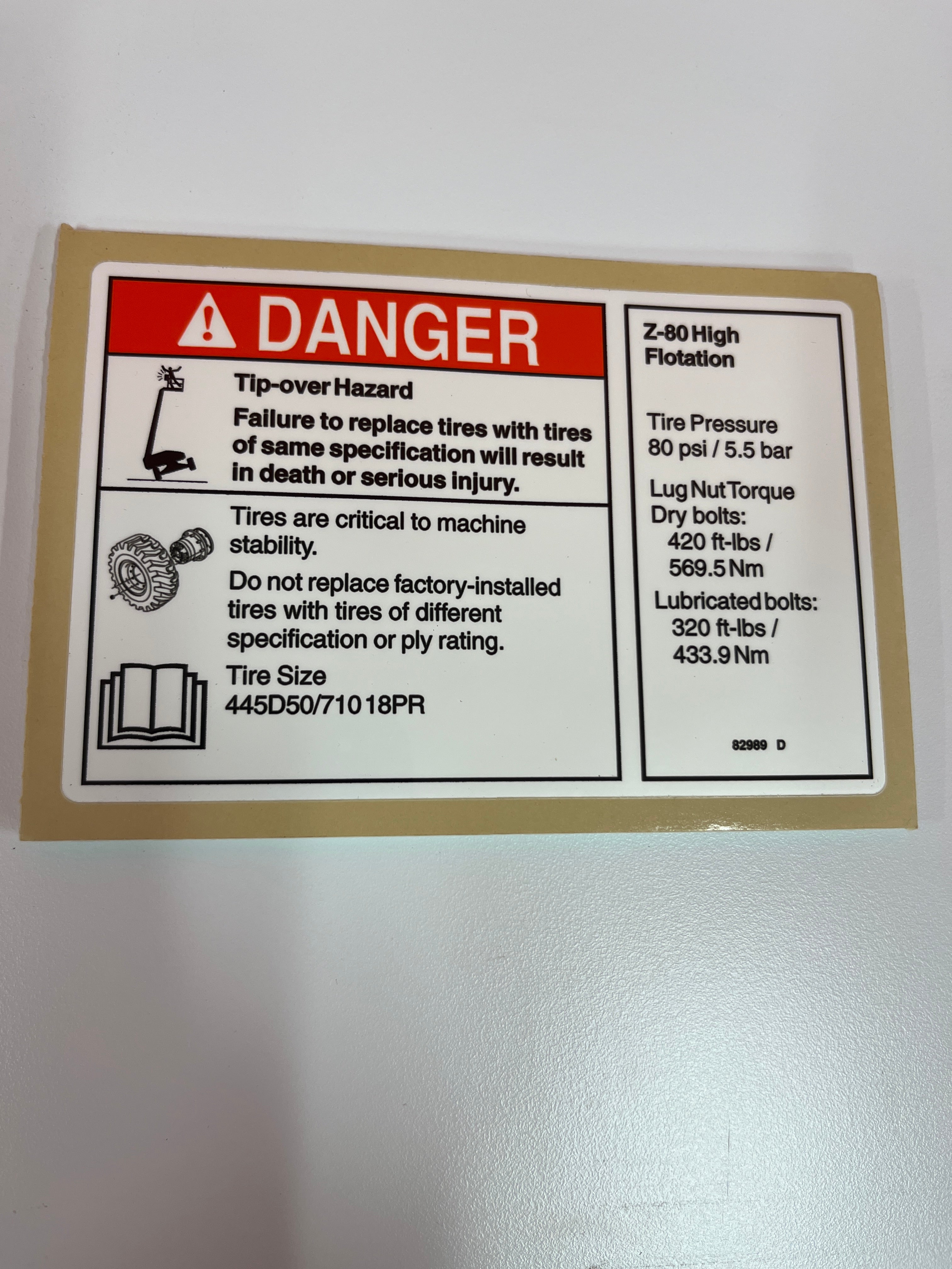 DECAL, DANGER/NOTICE, TIRES, HIF