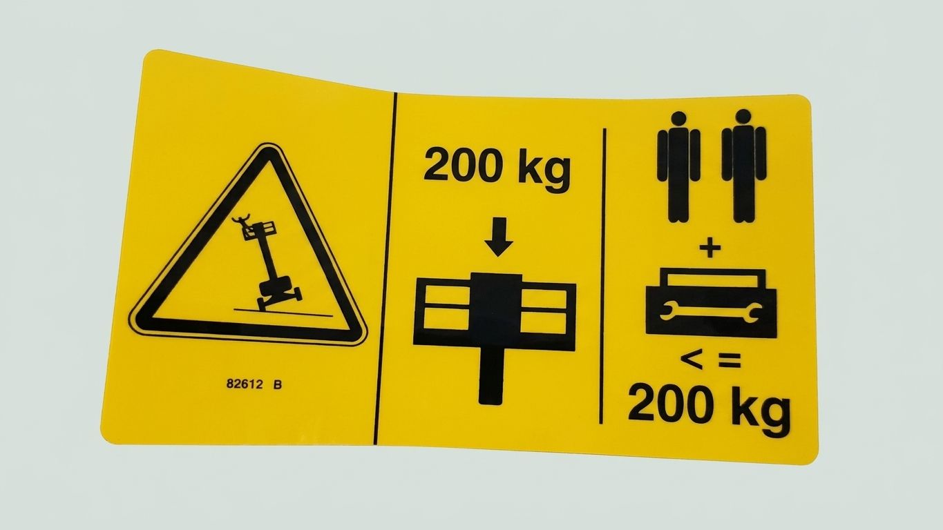 DECAL, DANGER, MAX CAP, 200KG