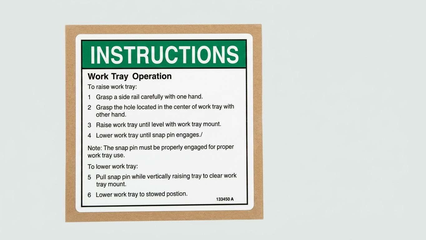 DECAL, INSTRUCTIONS, WORK TRAY