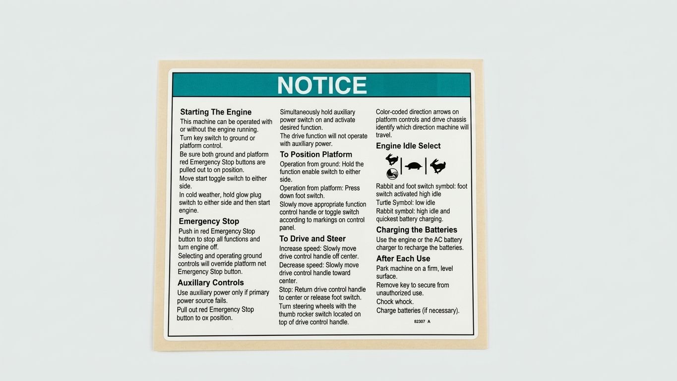 DECAL, NOTICE, OPER INST BE