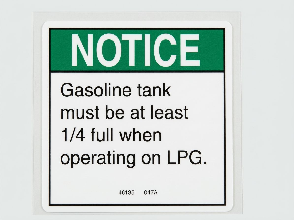 DECAL NOTICE, GASOLINE TANK