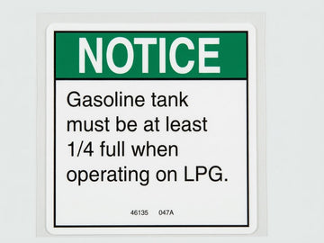 DECAL NOTICE, GASOLINE TANK