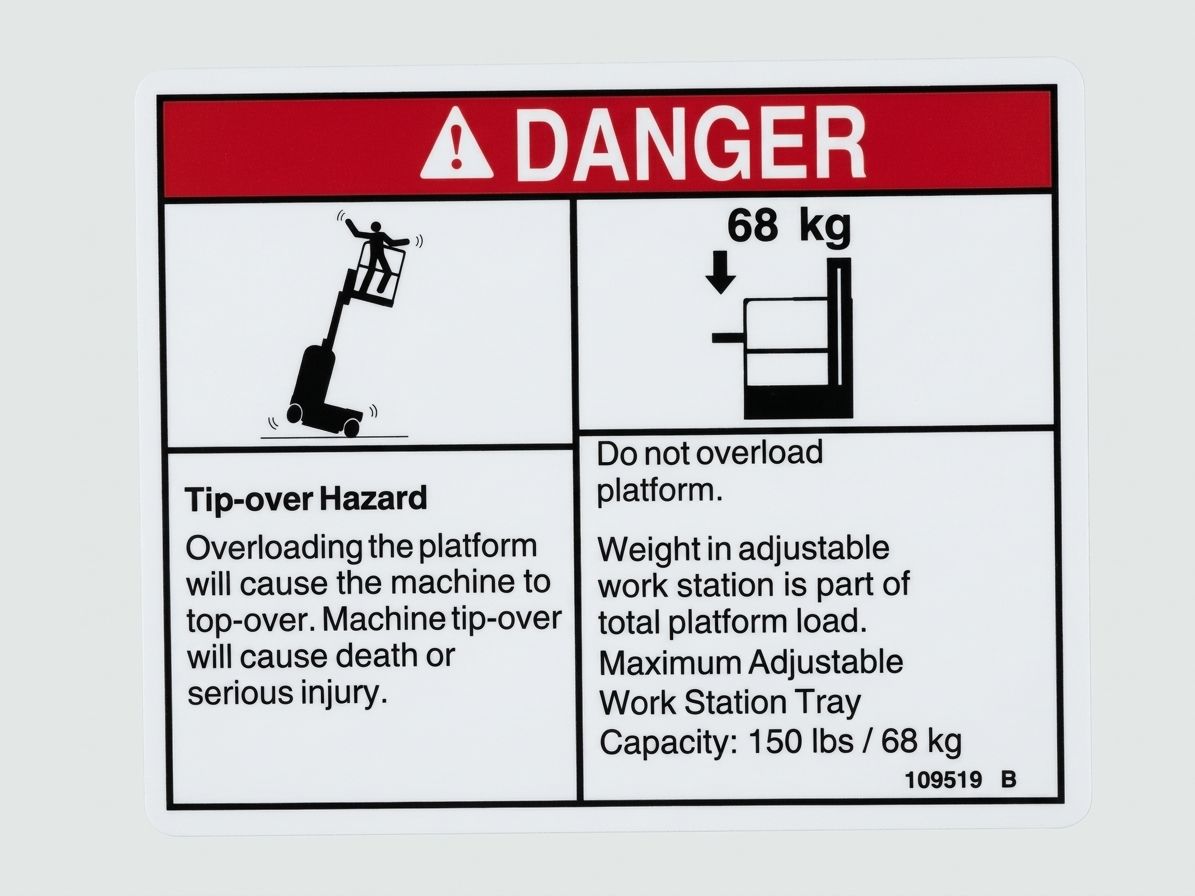 DECAL, DANGER, MAX CAP ADJ TRAY