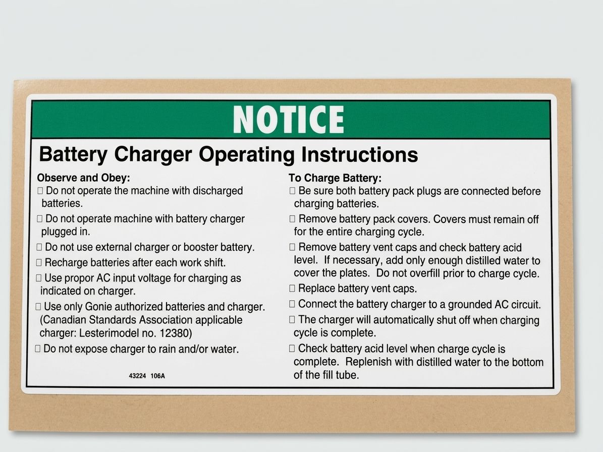 DECAL, NOTICE, CHARGER OPER INST