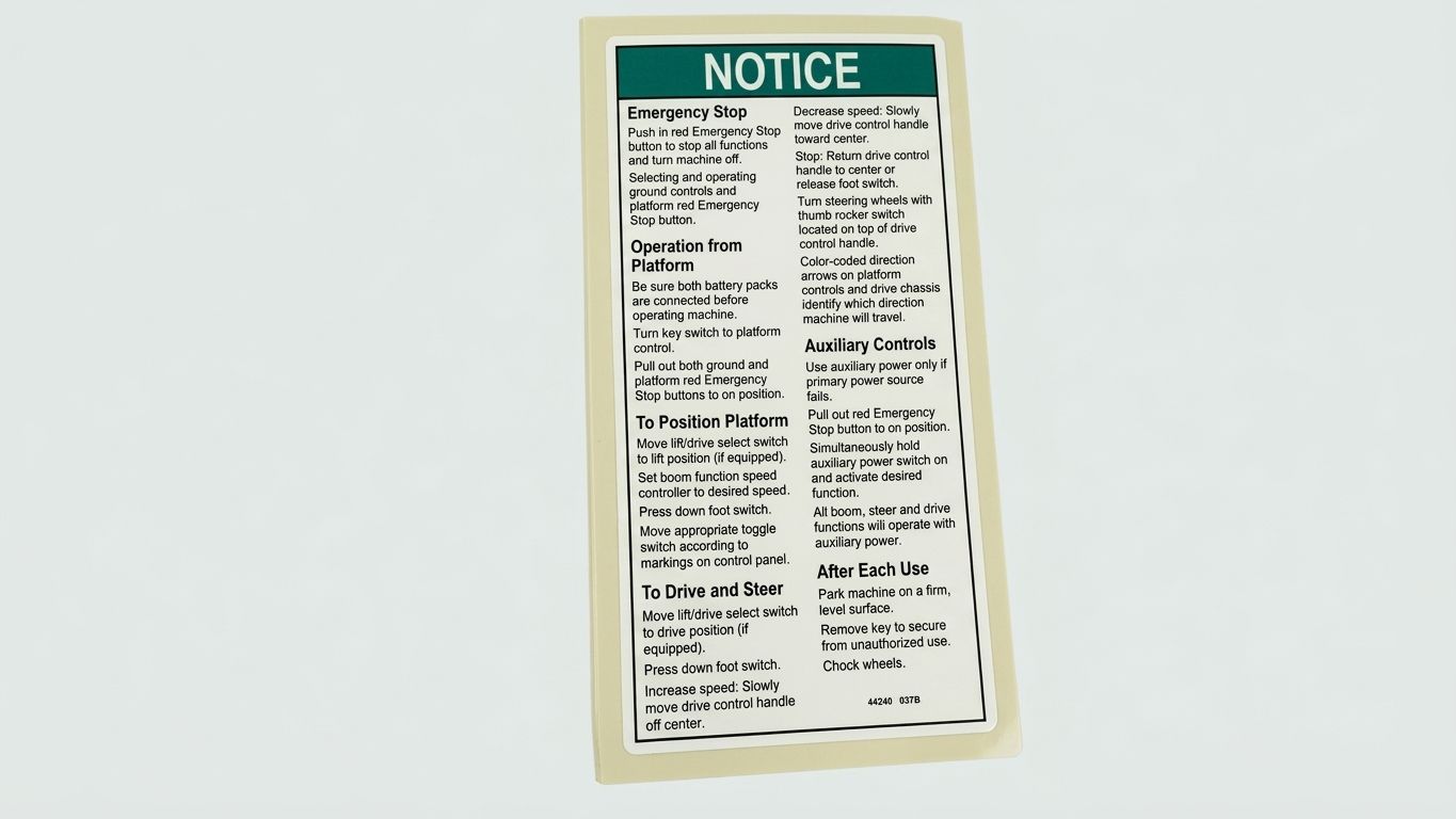 DECAL, NOTICE, OPER INST, PLAT