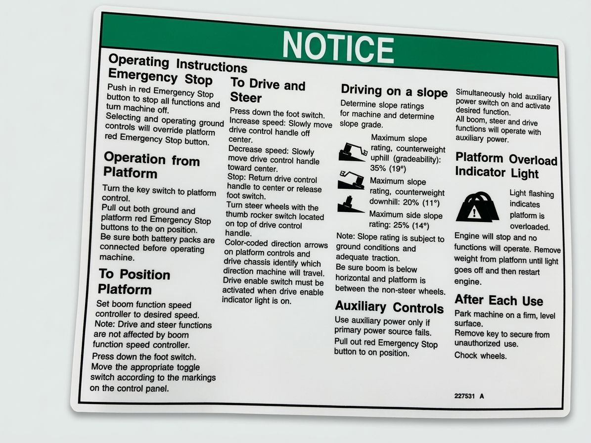 DECAL, OPERATING INSTRUCTIONS